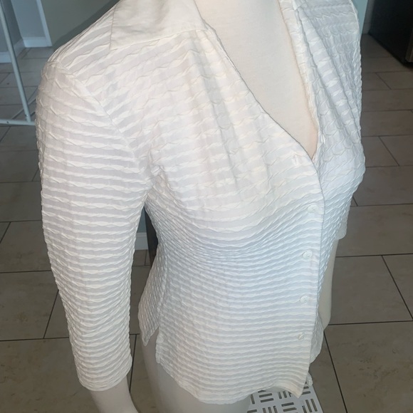 Whit Wavy Knit Semi-Sheer Button Up Blouse - Picture 4 of 6